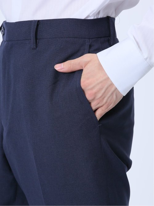 ウールライク スリムフィット ノータックスラックス ドビー紺