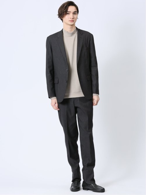 ストレッチ スリムフィット ノータックスラックス デニム風黒(セットアップ可能)