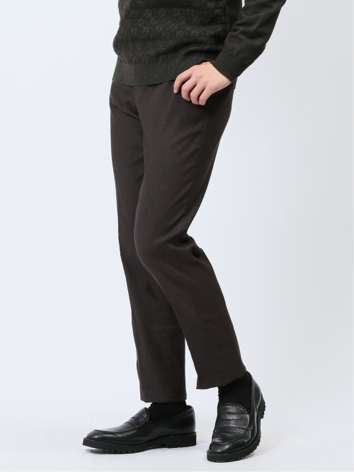 スーパーストレッチ裏起毛 スリムフィット ノータックスラックス ピケこげ茶