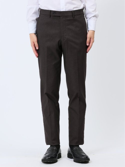 スーパーストレッチ裏起毛 スリムフィット ノータックスラックス ピケこげ茶