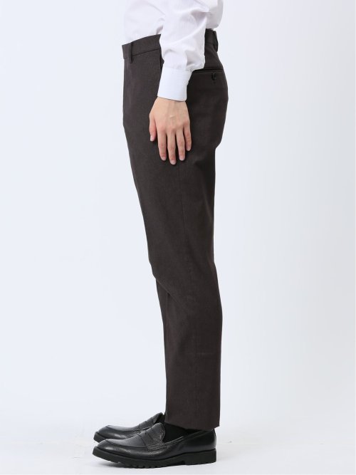 スーパーストレッチ裏起毛 スリムフィット ノータックスラックス ピケこげ茶