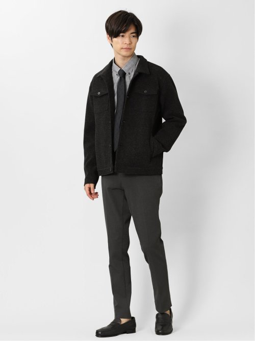 ストレッチ裏起毛 スリムフィット ノータックスラックス デニム黒