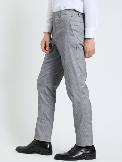 スーパーストレッチ スリムフィット ノータックスラックス ヘリンボンライトグレー