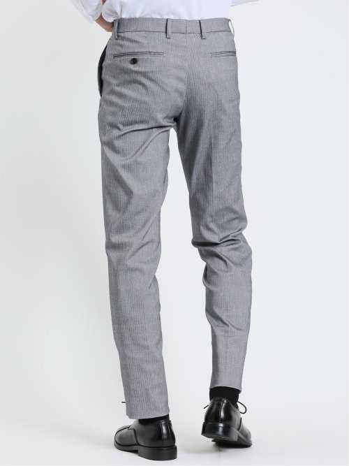 スーパーストレッチ スリムフィット ノータックスラックス ヘリンボンライトグレー