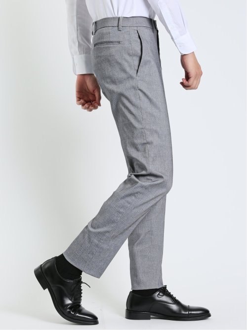 スーパーストレッチ スリムフィット ノータックスラックス ヘリンボンライトグレー