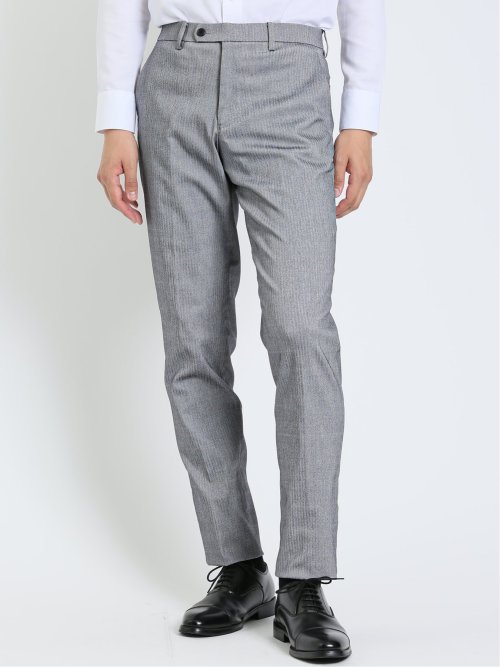 スーパーストレッチ スリムフィット ノータックスラックス ヘリンボンライトグレー