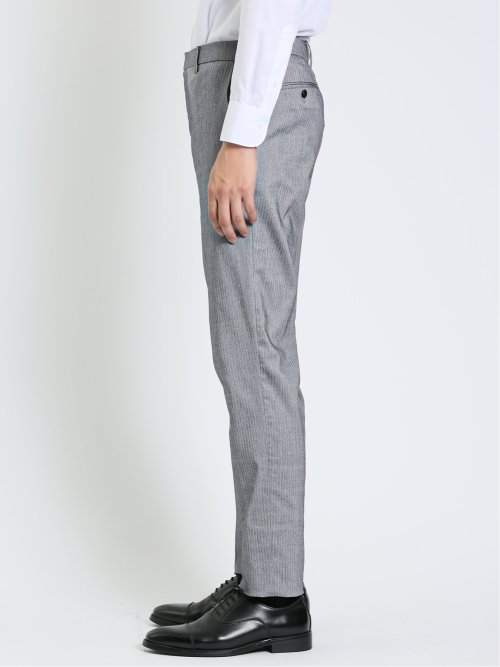 スーパーストレッチ スリムフィット ノータックスラックス ヘリンボンライトグレー