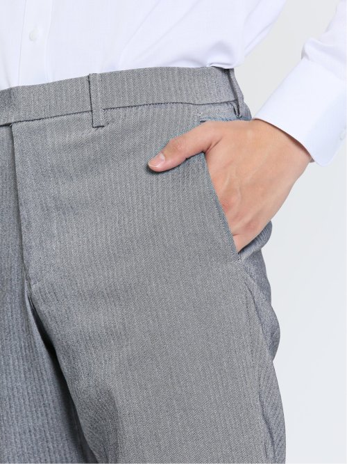 スーパーストレッチ スリムフィット ノータックスラックス ヘリンボンライトグレー