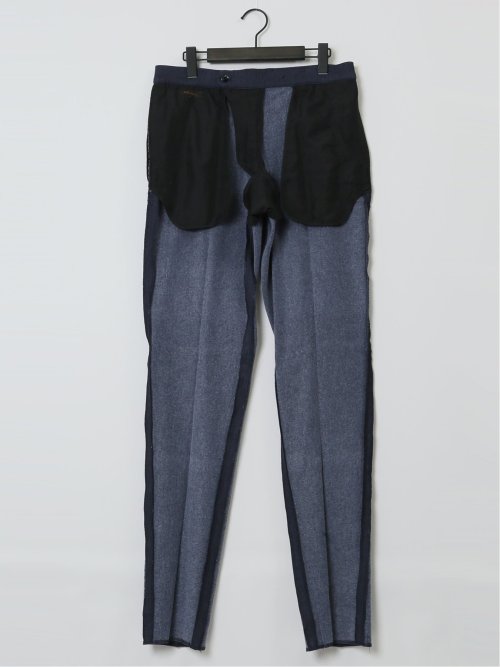 スーパーストレッチ裏起毛 スリムフィット ノータックスラックス ヘリンボン紺