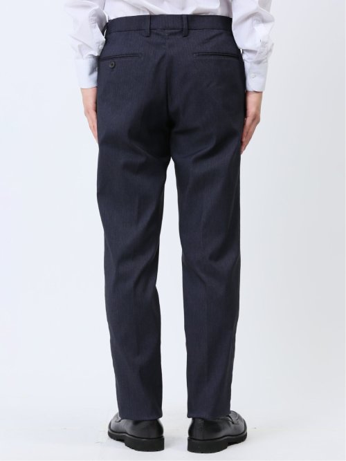 スーパーストレッチ裏起毛 スリムフィット ノータックスラックス ヘリンボン紺