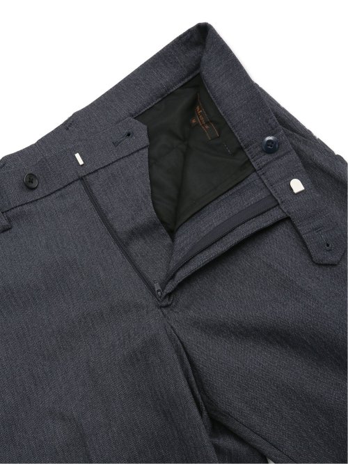 スーパーストレッチ スリムフィット ノータックスラックス ヘリンボン紺