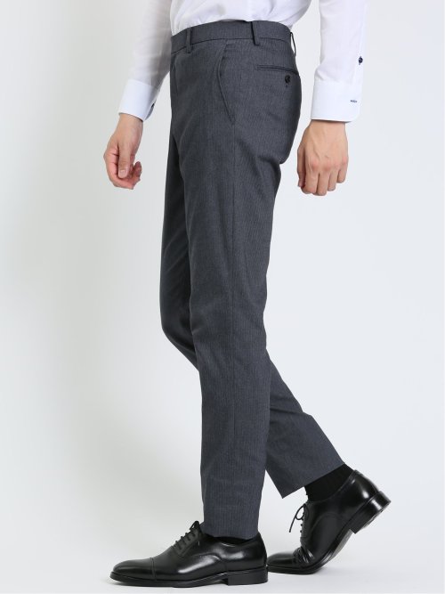 スーパーストレッチ スリムフィット ノータックスラックス ヘリンボン紺