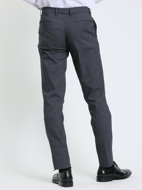 スーパーストレッチ スリムフィット ノータックスラックス ヘリンボン紺