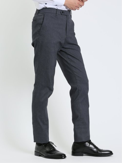 スーパーストレッチ スリムフィット ノータックスラックス ヘリンボン紺