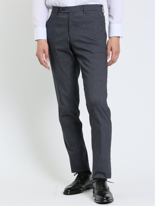 スーパーストレッチ スリムフィット ノータックスラックス ヘリンボン紺