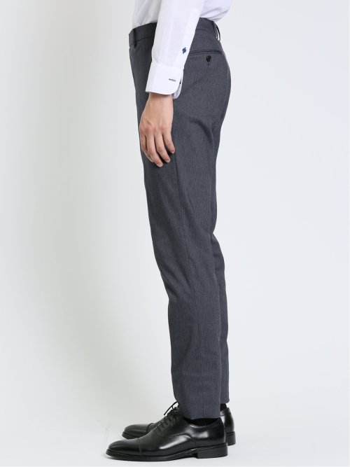 スーパーストレッチ スリムフィット ノータックスラックス ヘリンボン紺