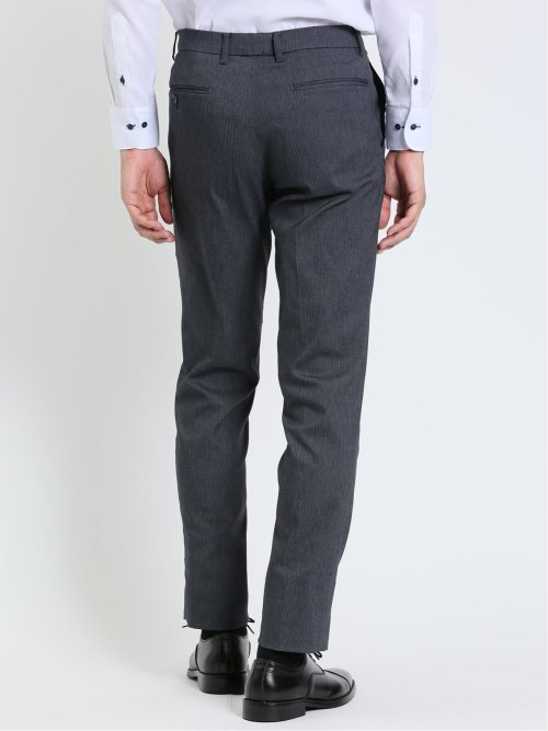 スーパーストレッチ スリムフィット ノータックスラックス ヘリンボン紺