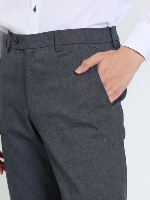 スーパーストレッチ スリムフィット ノータックスラックス ヘリンボン紺