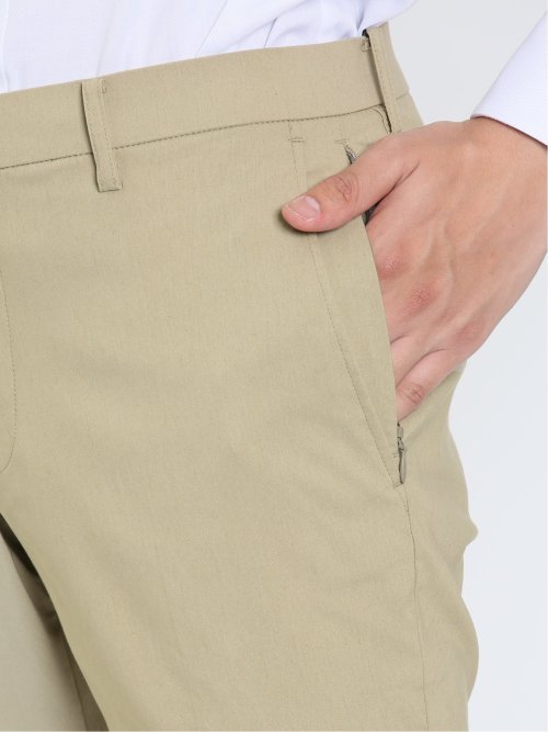 麻混スーパーストレッチ スリムフィット ノータックスラックス