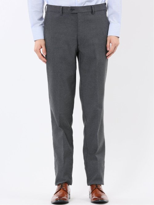 クロスストレッチ裏起毛 スリムフィット ノータックスラックス バーズアイ