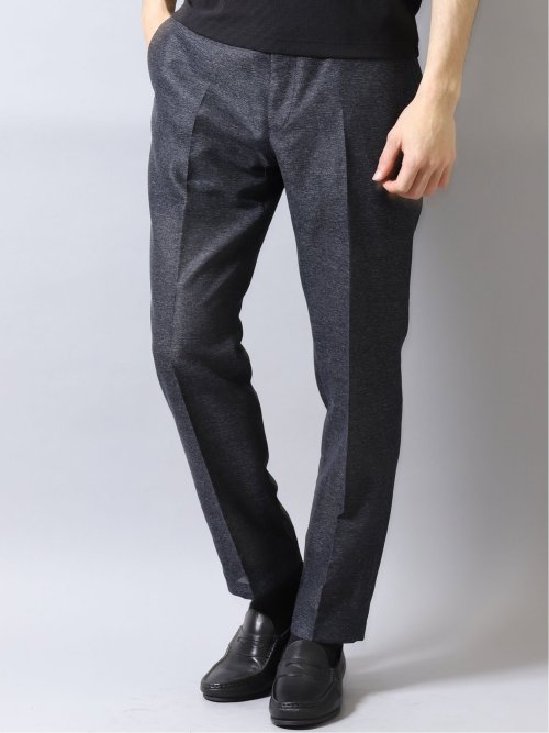 カラミ織りストレッチ スリムフィットパンツ 紺(セットアップ可能)