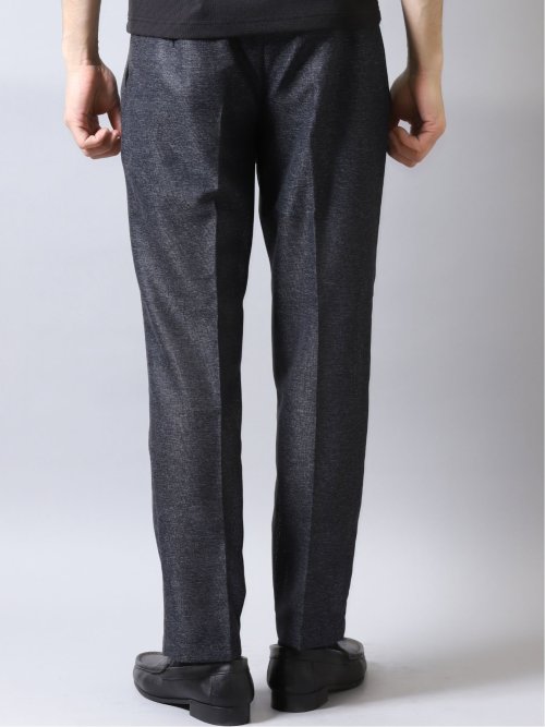 カラミ織りストレッチ スリムフィットパンツ 紺(セットアップ可能)