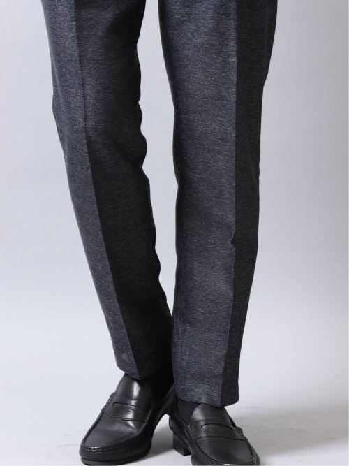 カラミ織りストレッチ スリムフィットパンツ 紺(セットアップ可能)