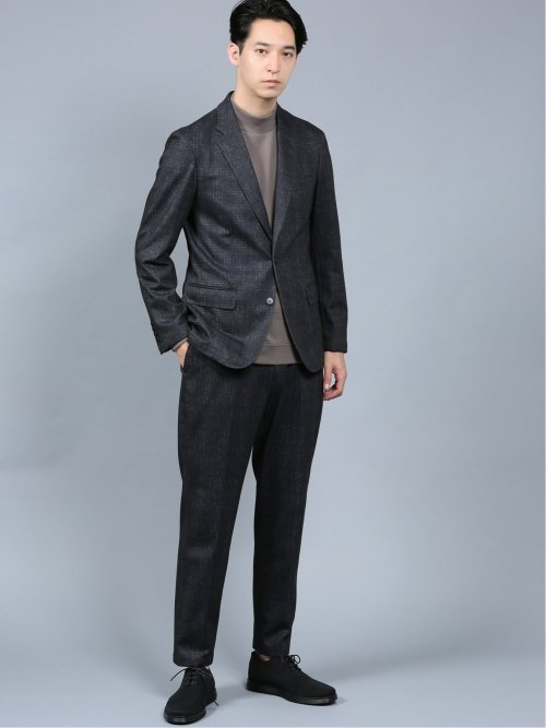 プリントジャージ スリムフィット パンツ チェック紺(セットアップ可能)