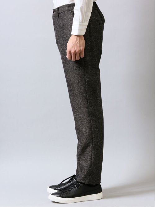 カラミ織りストレッチ スリムフィットパンツ こげ茶(セットアップ可能)