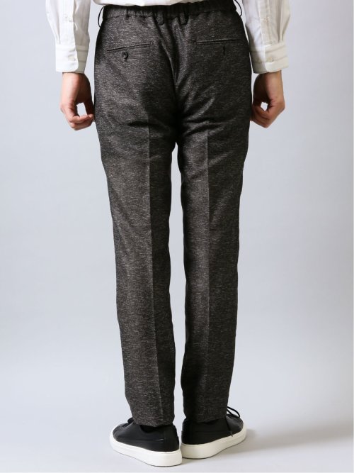 カラミ織りストレッチ スリムフィットパンツ こげ茶(セットアップ可能)