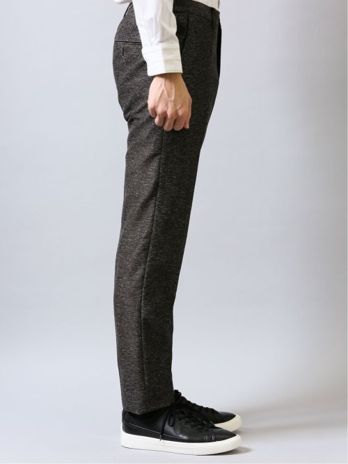 カラミ織りストレッチ スリムフィットパンツ こげ茶(セットアップ可能)