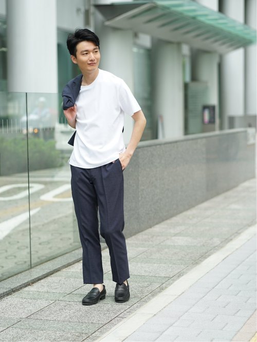 軽量 スリムフィット ノータックパンツ ウィンドペン紺(セットアップ可能)