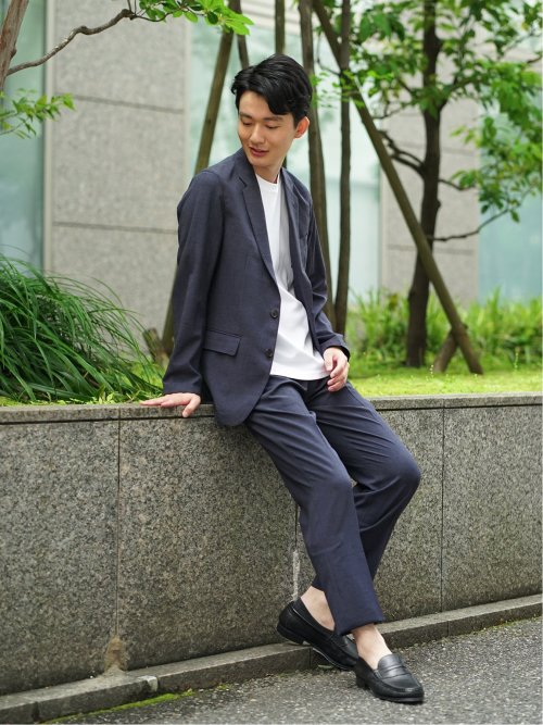 軽量 スリムフィット ノータックパンツ ウィンドペン紺(セットアップ可能)