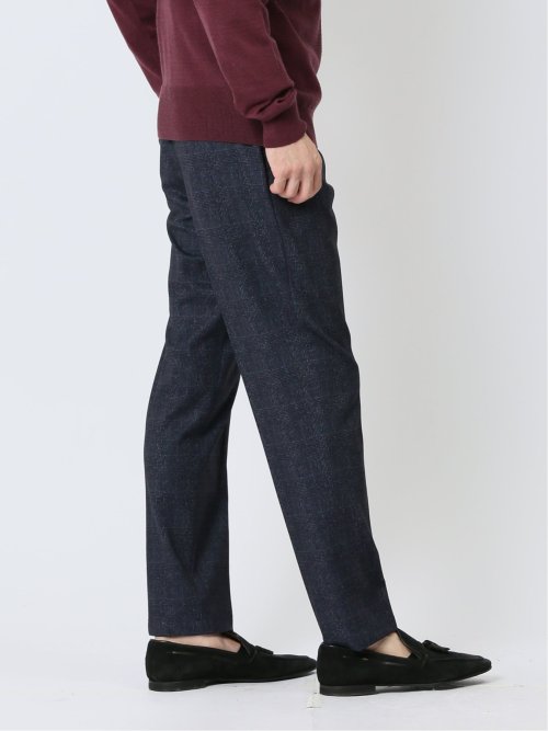 TechMove スリムフィット ノータックパンツ チェック紺(セットアップ可能)