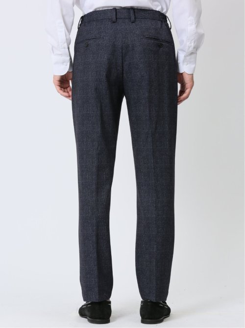 TechMove スリムフィット ノータックパンツ チェック紺(セットアップ可能)