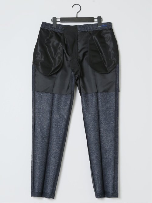 TechLinen スリムフィット ノータックパンツ チェック紺(セットアップ可能)