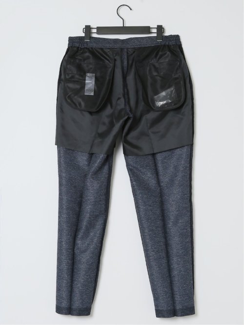 TechLinen スリムフィット ノータックパンツ チェック紺(セットアップ可能)