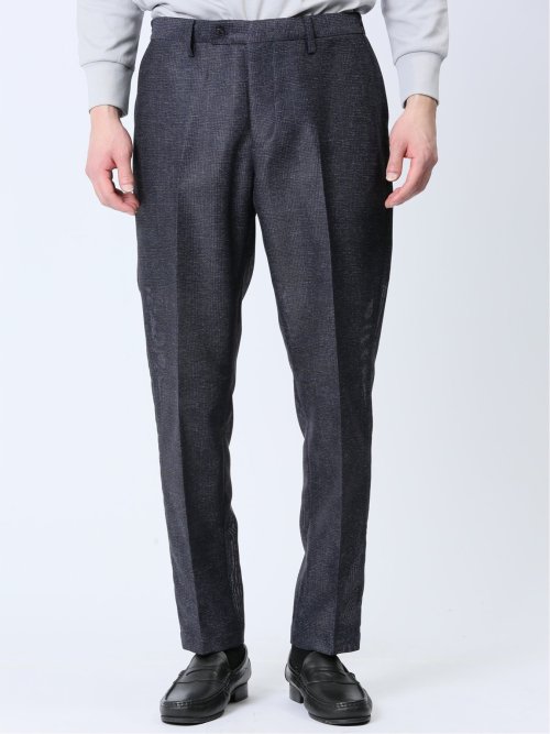 TechLinen スリムフィット ノータックパンツ チェック紺(セットアップ可能)