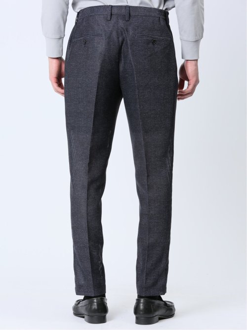 TechLinen スリムフィット ノータックパンツ チェック紺(セットアップ可能)