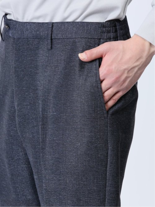 TechLinen スリムフィット ノータックパンツ チェック紺(セットアップ可能)