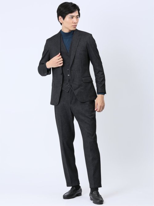 TECH-MOVE スリムフィット ノータックパンツ 杢グレー(セットアップ可能)