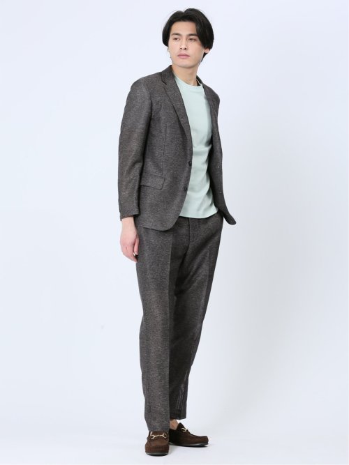 TechLinen スリムフィット ノータックパンツ 茶(セットアップ可能)