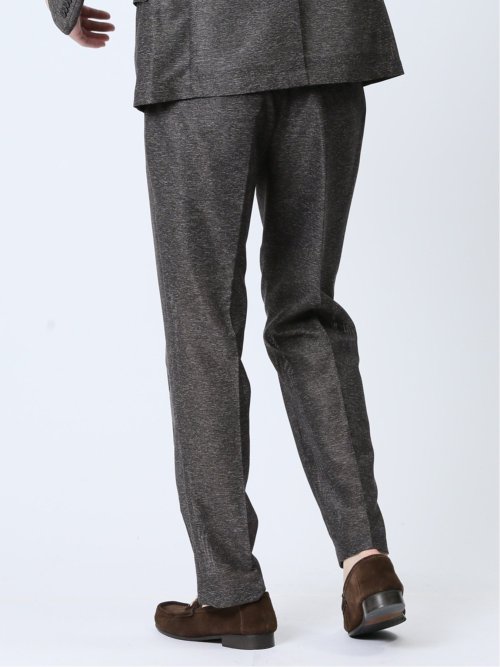 TechLinen スリムフィット ノータックパンツ 茶(セットアップ可能)