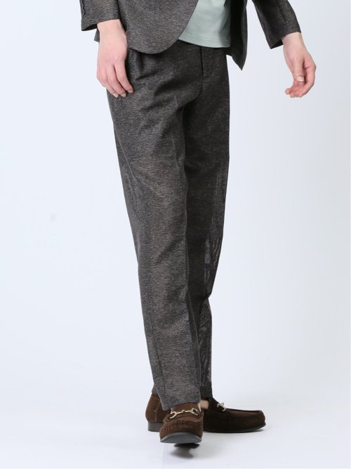 TechLinen スリムフィット ノータックパンツ 茶(セットアップ可能)