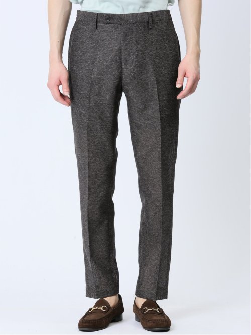 TechLinen スリムフィット ノータックパンツ 茶(セットアップ可能)