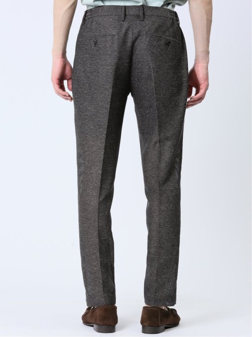TechLinen スリムフィット ノータックパンツ 茶(セットアップ可能)