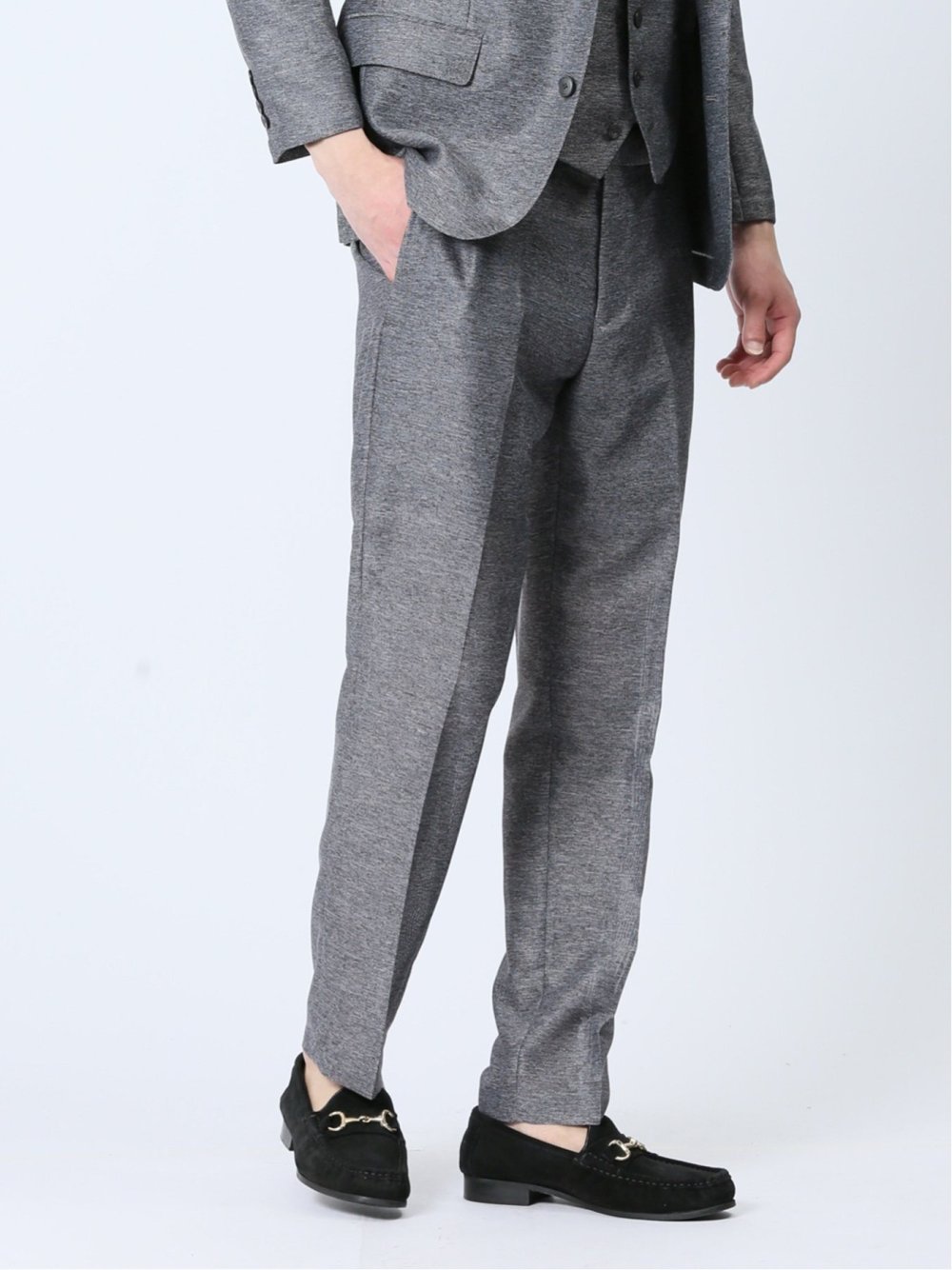 TechLinen スリムフィット ノータックパンツ グレー(セットアップ可能)