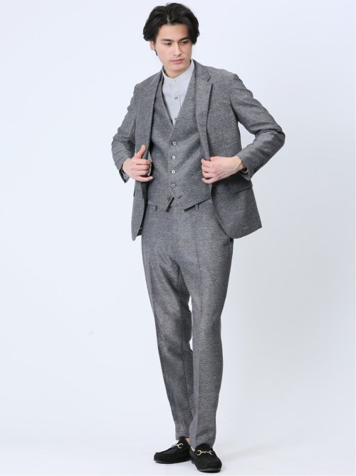 TechLinen スリムフィット ノータックパンツ グレー(セットアップ可能)