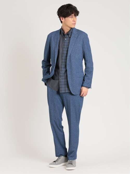 TechDenim スリムフィット ノータックパンツ 青(セットアップ可能)