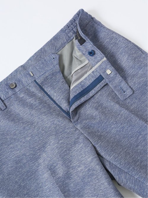 TechLinen スリムフィット ノータックパンツ 青(セットアップ可能)